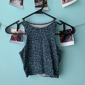 Crop top blue floral razorback
